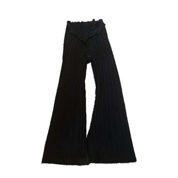 Bloom Seasons Pants - Bloom Seasons Black Light Weight Stretch Tie Waist Wide Leg Pleated Palazzo Pant